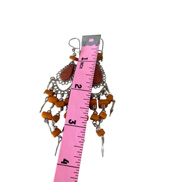 Peruvian orange stone handmade wire earrings carnelian boho tribal kinetic - Picture 5 of 5